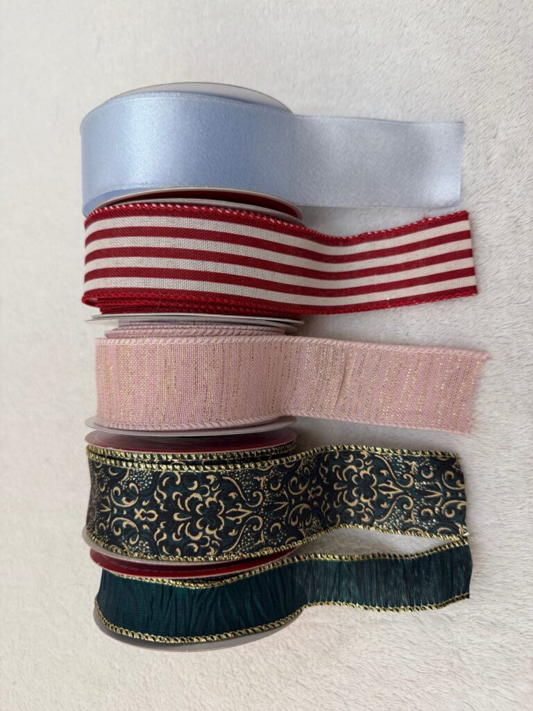 Wide variety of satin and wired Christmas ribbons
